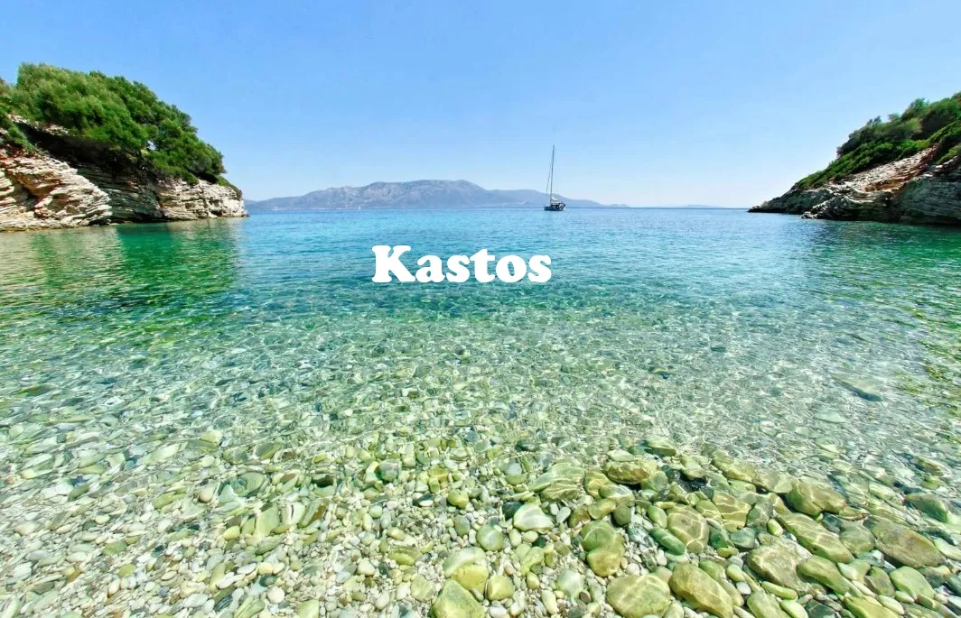 Crystal clear waters of Kastos, Ionian Island, Greece.