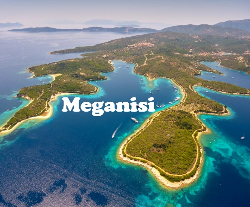 Aerial view of Meganisi island, Central Ionian Islands.