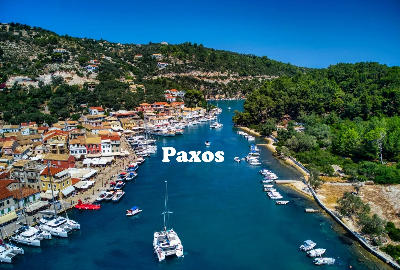 Aerial view of Paxos harbor, Northern Ionian Islands.